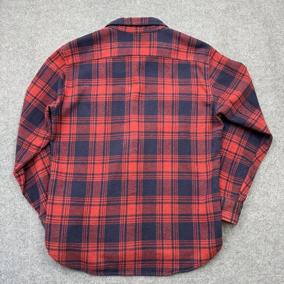Uniqlo Thick Flannel Plaid Button Up Shirt Shacket Red Blue Cabincore Mens M - Picture 5 of 10